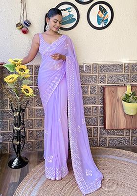 Lavender Sequin Embroidered Georgette Saree Set