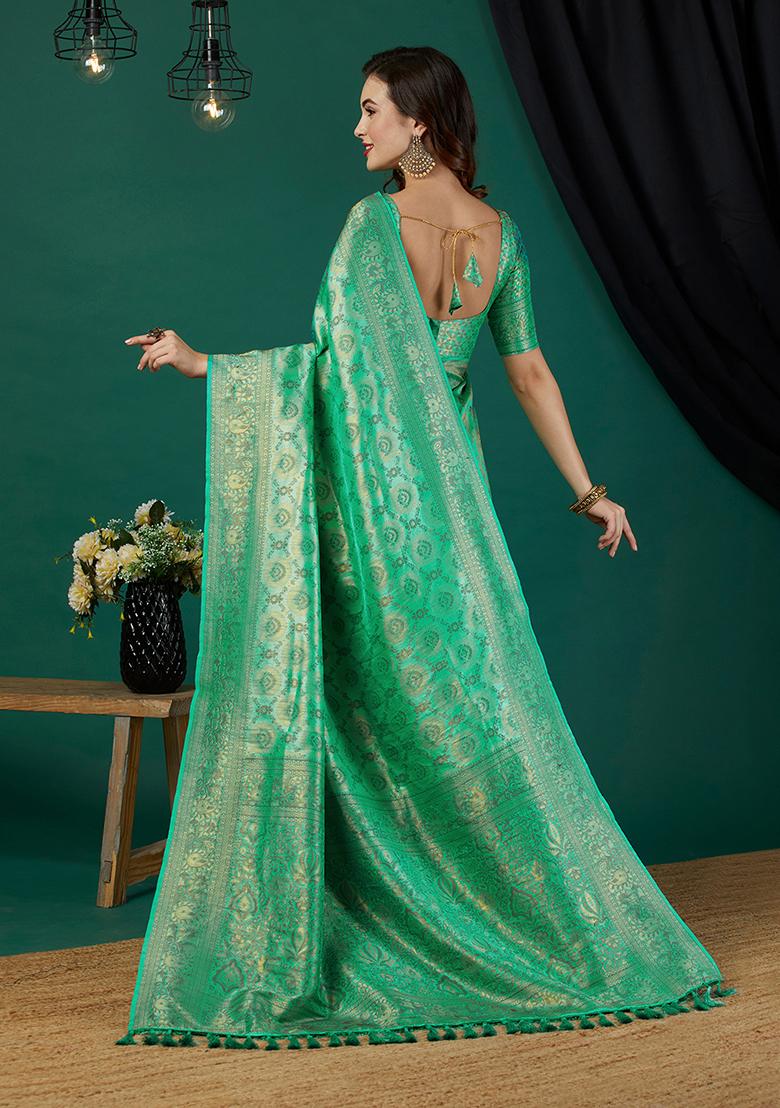 Aqua Blue Zari Woven Kanjivaram Saree Set