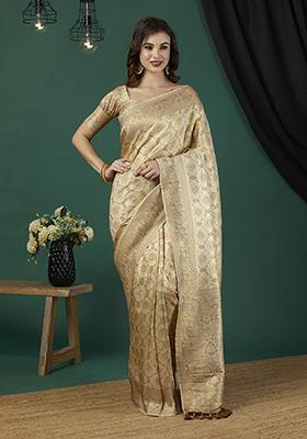 Chiku Brown Zari Woven Kanjivaram Saree Set
