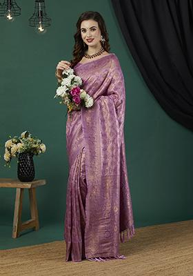 Lavender Zari Woven Kanjivaram Saree Set