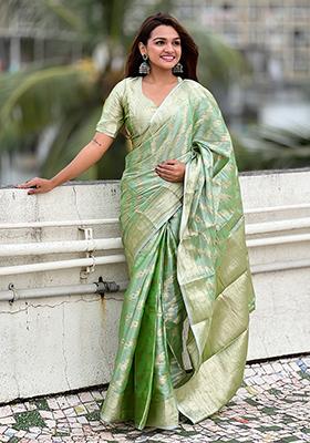 Green Zari Woven Tissue Silk Saree Set