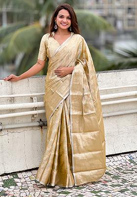 Yellow Zari Woven Tissue Silk Saree Set