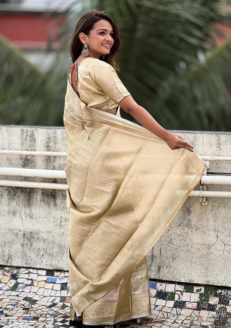 Yellow Zari Woven Tissue Silk Saree Set