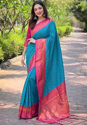 Blue Zari Woven Soft Silk Saree Set