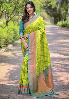Green Zari Woven Soft Silk Saree Set