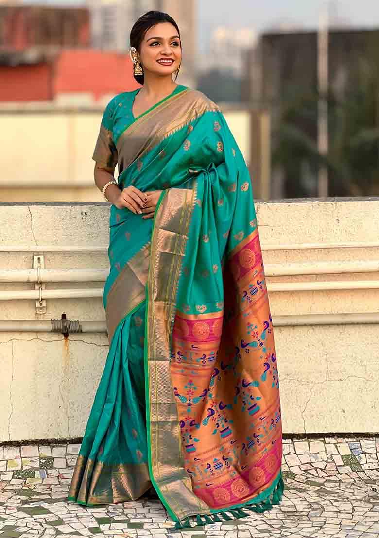 Rama Blue Zari Woven Soft Silk Saree Set