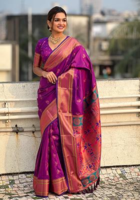 Purple Zari Woven Soft Silk Saree Set
