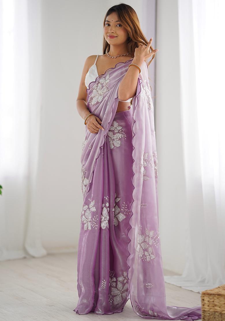 Lavender Sequin Embroidered Jimmy choo Saree Set