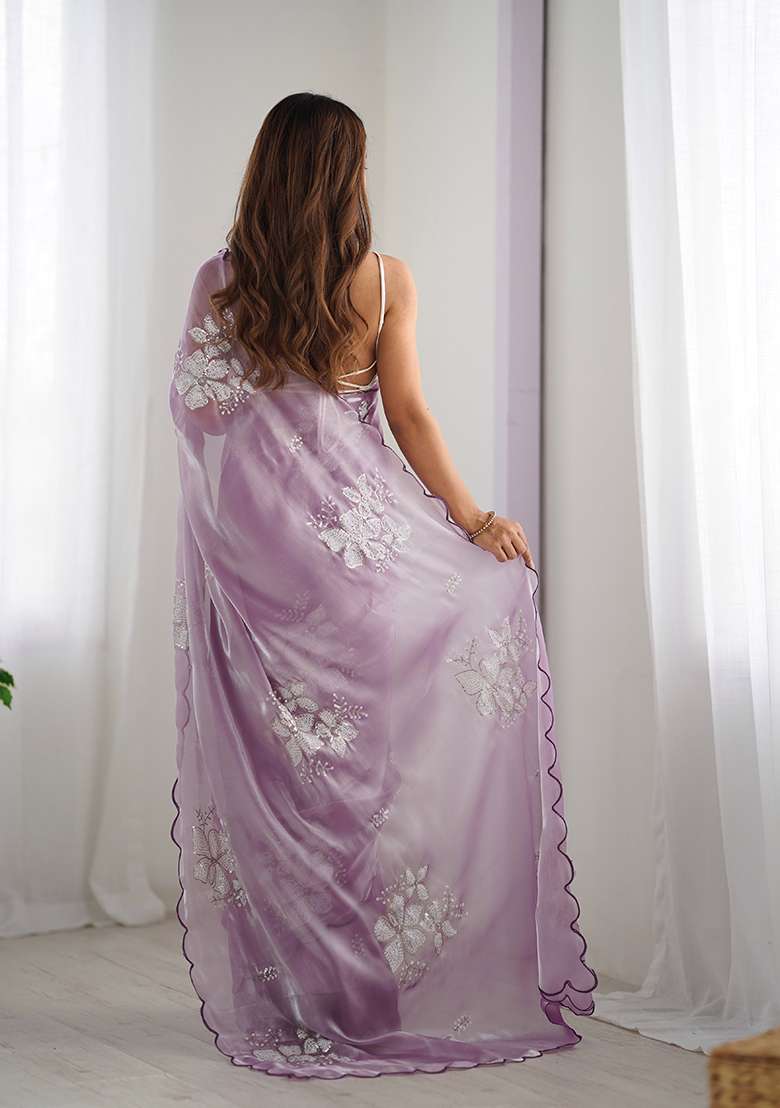 Lavender Sequin Embroidered Jimmy choo Saree Set - Indya