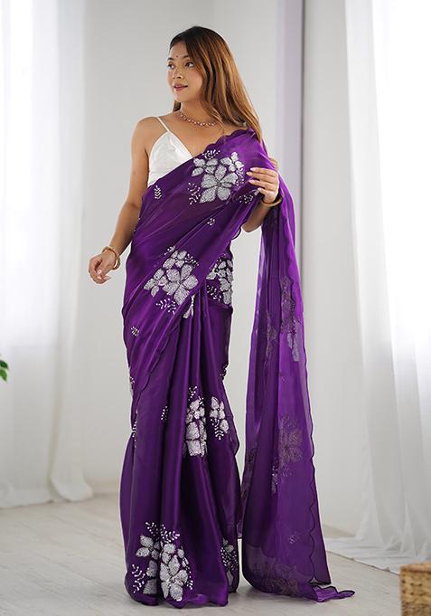 Purple Sequin Embroidered Jimmy choo Saree Set