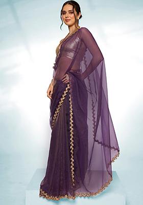 Purple Solid Tissue Saree Set