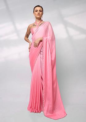 Pink Solid Rangoli Silk Saree Set
