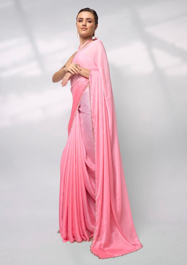 Pink Solid Rangoli Silk Saree Set