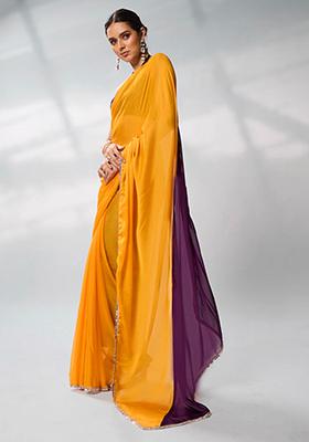 Yellow Solid Georgette Saree Set