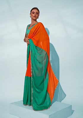 Sea Green Solid Georgette Saree Set