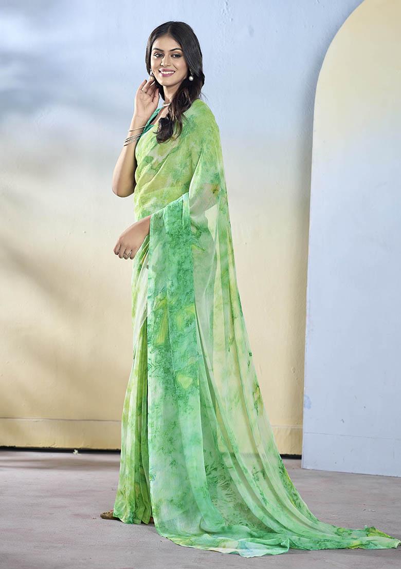 Sea Green Printed Georgette Saree Set