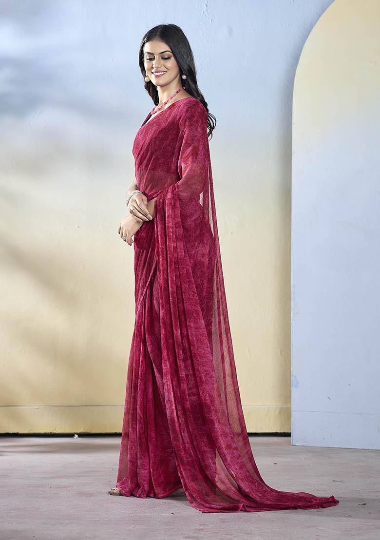 Burgundy Printed Georgette Saree Set