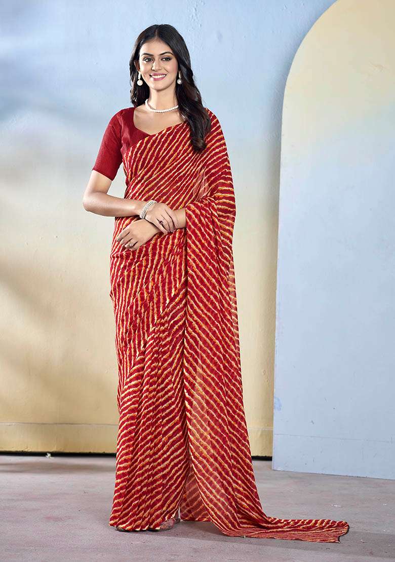 Maroon Printed Georgette Saree Set - Indya