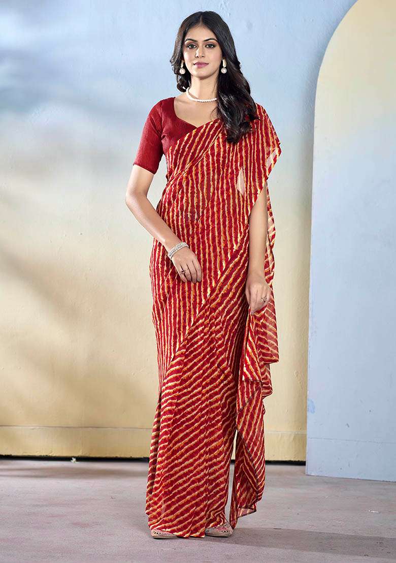 Maroon Printed Georgette Saree Set - Indya