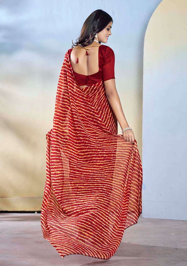 Maroon Printed Georgette Saree Set - Indya