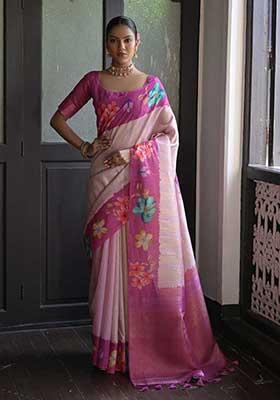 Purple Zari Woven Soft Silk Saree Set