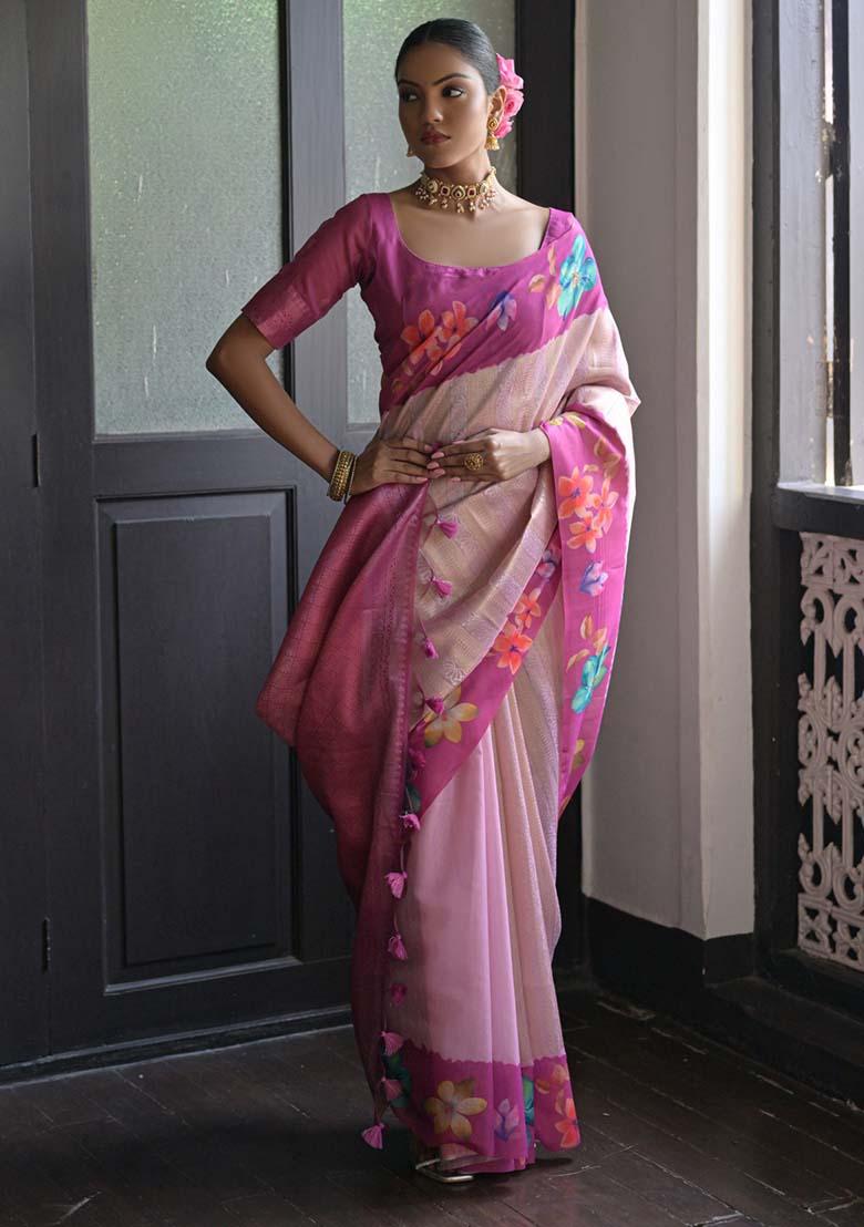 Purple Zari Woven Soft Silk Saree Set