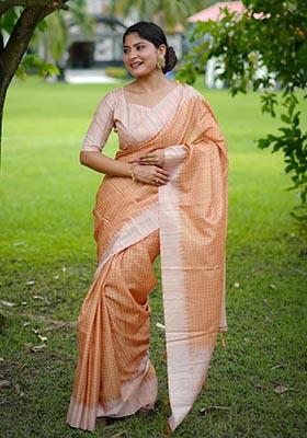Yellow Zari Woven Tussar Silk Saree Set