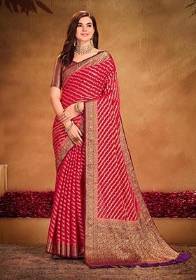 Red Zari Woven Georgette Saree Set