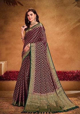 Wine Zari Woven Georgette Saree Set