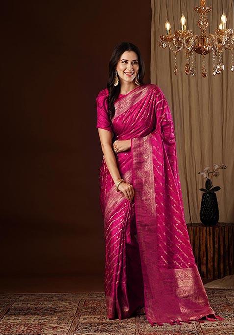 Women Light Pink Pure Viscose Chinon Zari Woven Saree With Unstitched Blouse