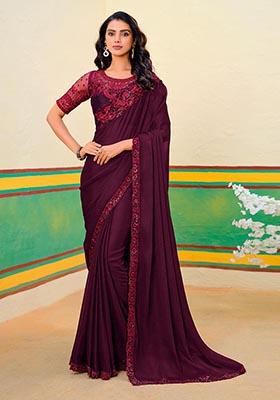 Maroon Zari Woven Georgette Saree Set