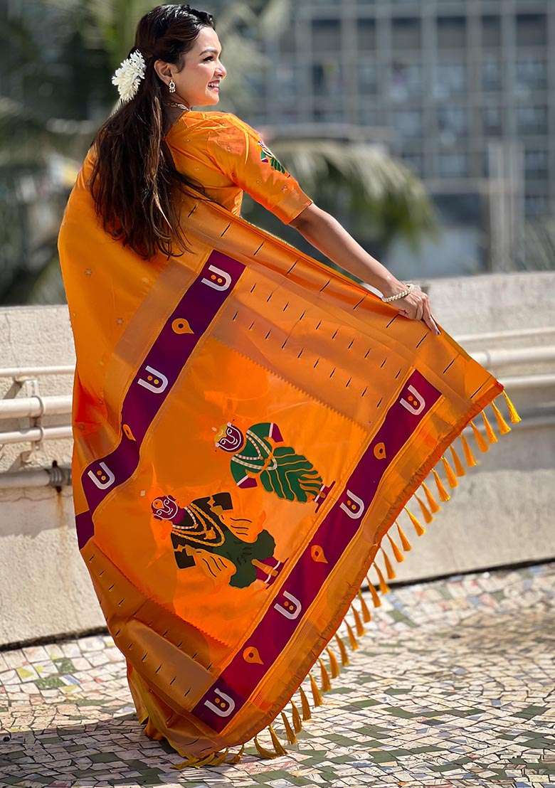 Yellow Zari Woven Soft Silk Saree Set - Indya