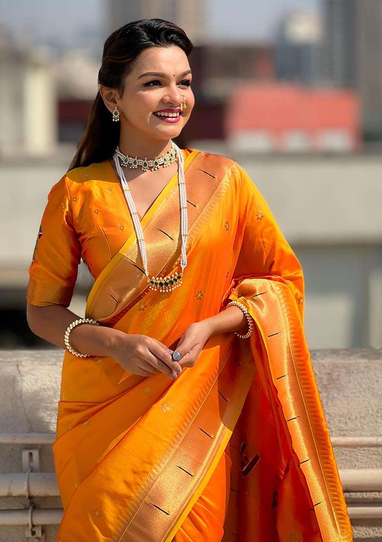 Yellow Zari Woven Soft Silk Saree Set - Indya