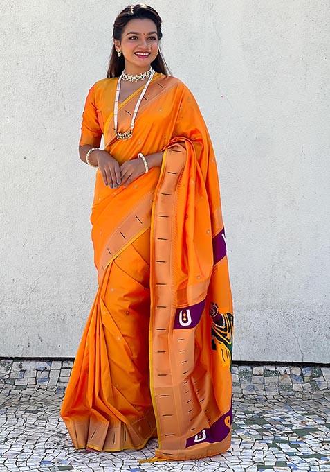 Yellow Zari Woven Soft Silk Saree Set