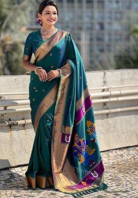 Rama Blue Zari Woven Soft Silk Saree Set