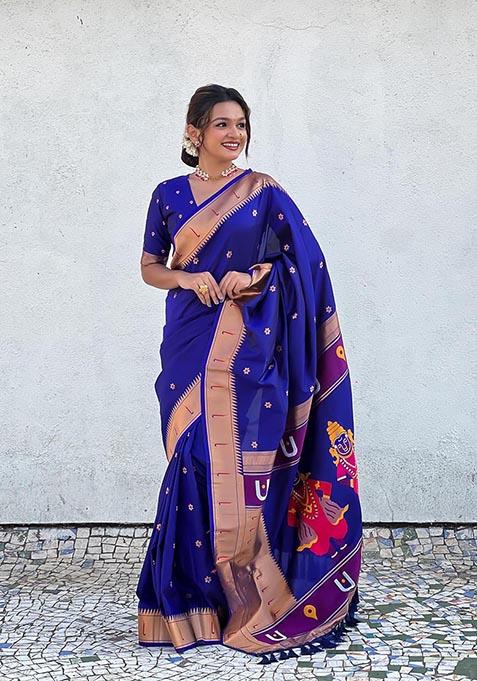 Lavender Zari Woven Soft Silk Saree Set