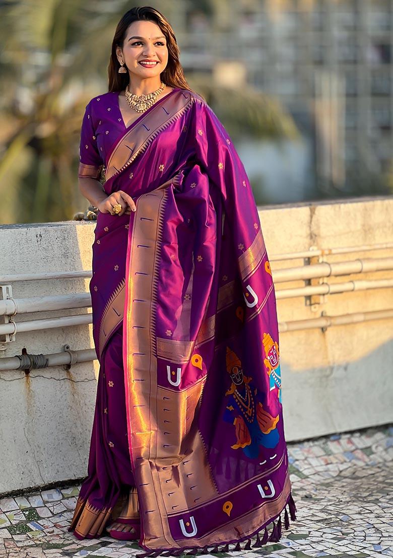 Purple Zari Woven Soft Silk Saree Set