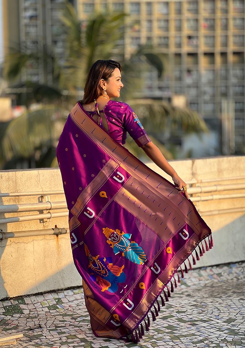 Purple Zari Woven Soft Silk Saree Set