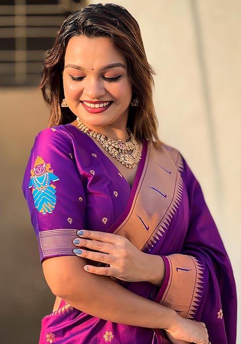 Purple Zari Woven Soft Silk Saree Set