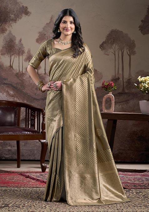 Green Zari Woven Lichi Silk Saree Set