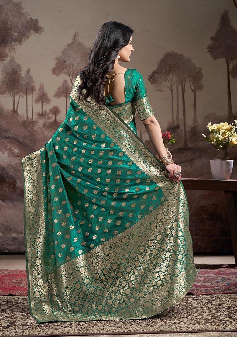 Rama Blue Zari Woven Lichi Silk Saree Set