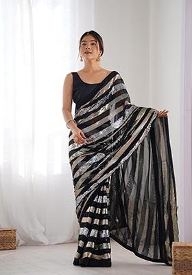 Black Sequin Embroidered Georgette Saree Set