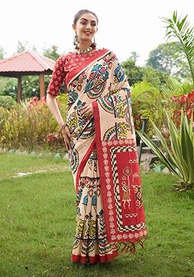 Maroon Patola Print Tussar Silk Saree Set