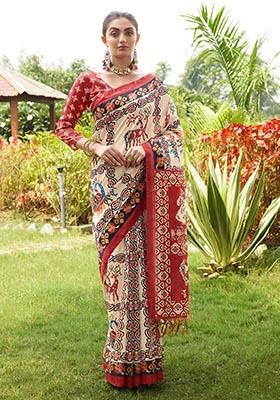 Maroon Patola Print Tussar Silk Saree Set