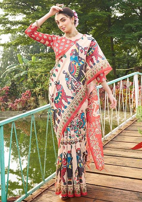 Maroon Patola Print Tussar Silk Saree Set