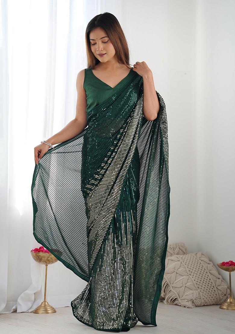 Green Sequin Embroidered Georgette Saree Set