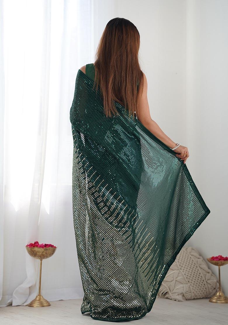 Green Sequin Embroidered Georgette Saree Set