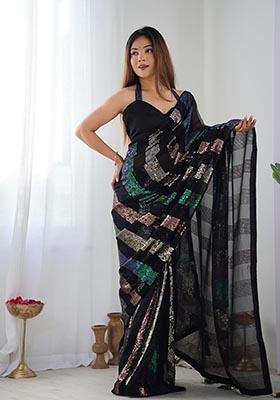 Black Sequin Embroidered Georgette Saree Set