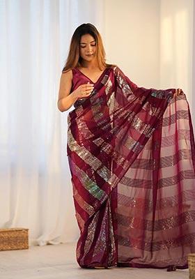Maroon Sequin Embroidered Georgette Saree Set
