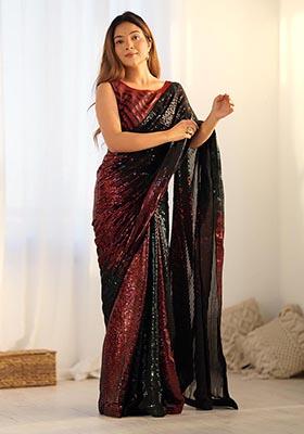 Black Sequin Embroidered Georgette Saree Set